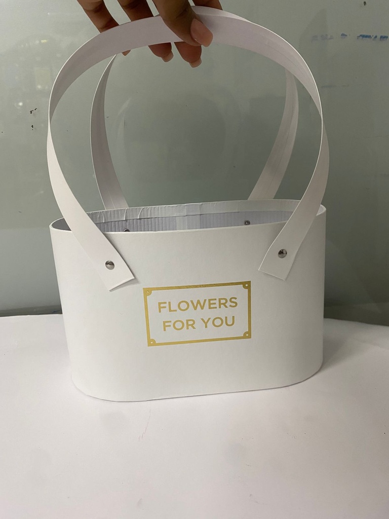 CAJA P/FLOR TIPO CARTERA OVALADA BLANCA