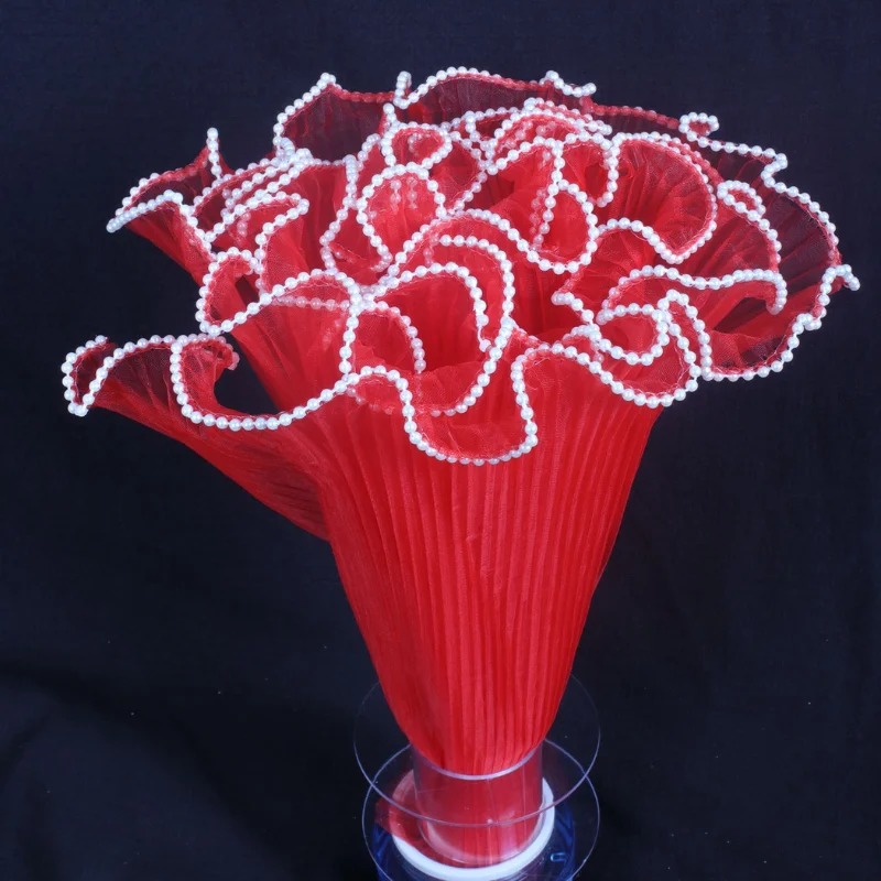 ORGANZA C/ PERLA PARA RAMO DE FLORES ROJO 28CM