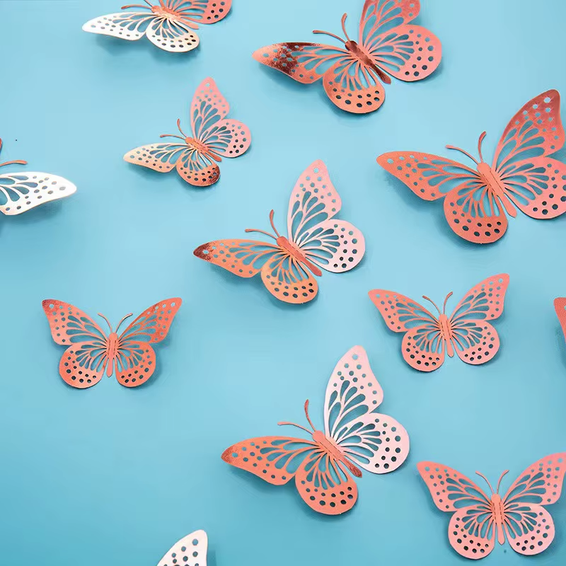 Mariposas ROSA DORADA- 12 mariposas por paquete