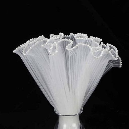 [TF-8279] ORGANZA C/PERLA PARA RAMO DE FLORES BLANCA 28CI