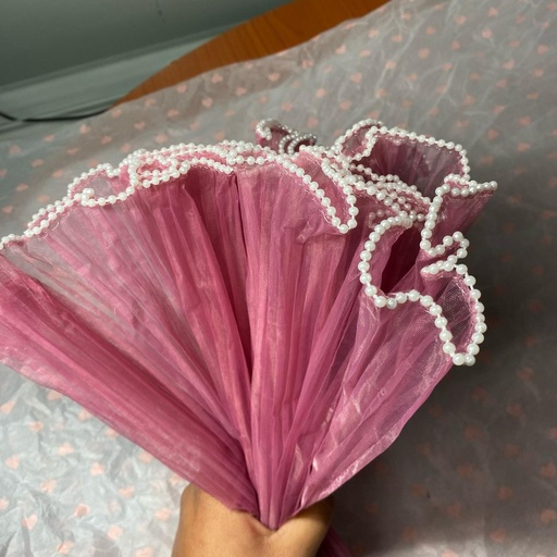 [TF-8282] ORGANZA C/PERLA PARA RAMO DE FLORES CORAL 28CM